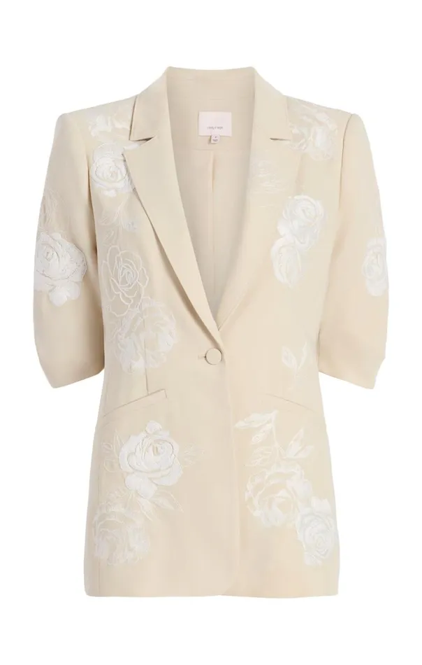 Cinq Sept Floating Roses Embellished Short Sleeve Khloe Blazer Plasterivory Women Blazers