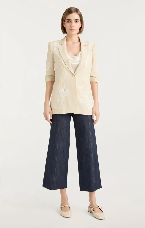 Cinq Sept Floating Roses Embellished Short Sleeve Khloe Blazer Plasterivory Women Blazers