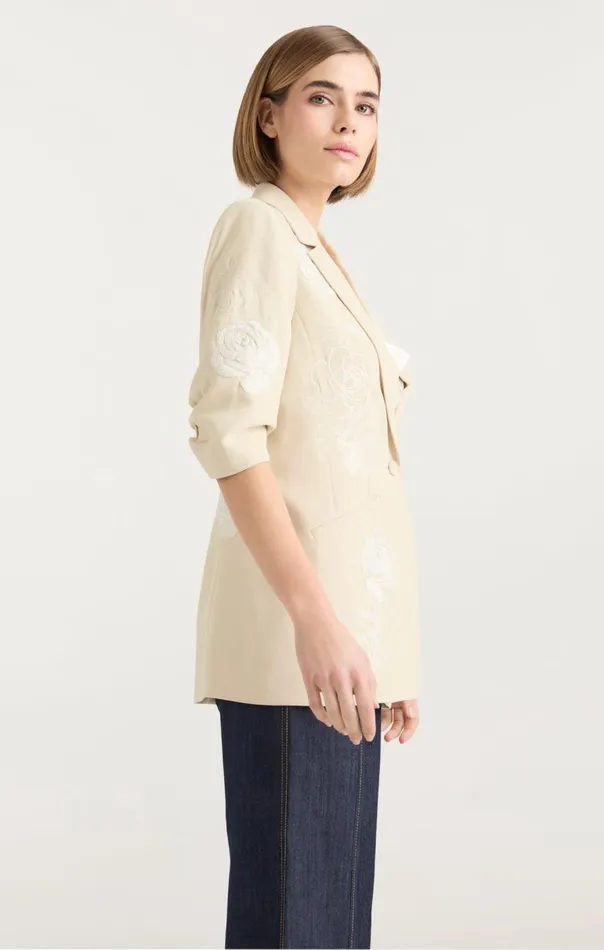 Cinq Sept Floating Roses Embellished Short Sleeve Khloe Blazer Plasterivory Women Blazers
