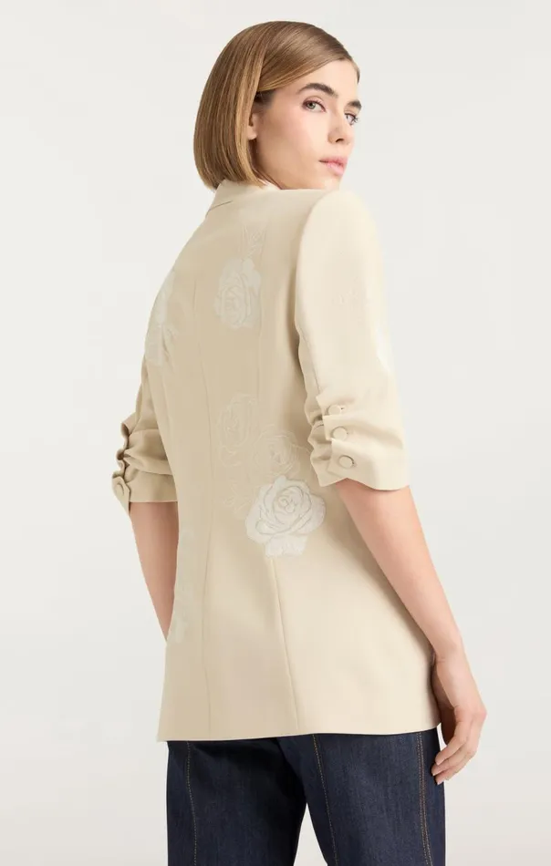 Cinq Sept Floating Roses Embellished Short Sleeve Khloe Blazer Plasterivory Women Blazers