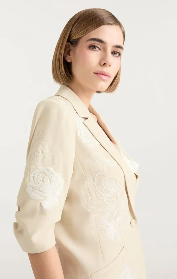 Cinq Sept Floating Roses Embellished Short Sleeve Khloe Blazer Plasterivory Women Blazers