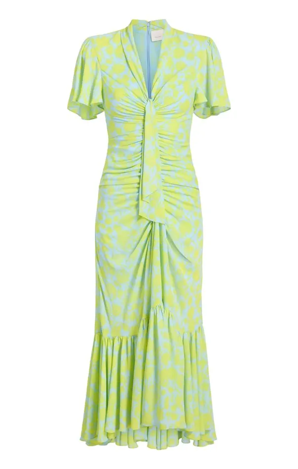Cinq Sept Graphic Floral Peeta Dress Sereneskyfreshlime Women Midi