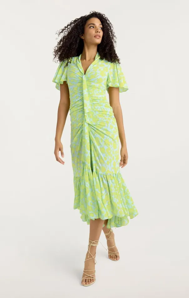 Cinq Sept Graphic Floral Peeta Dress Sereneskyfreshlime Women Midi
