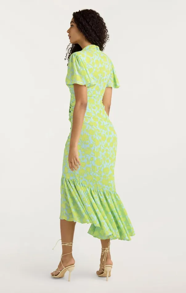 Cinq Sept Graphic Floral Peeta Dress Sereneskyfreshlime Women Midi