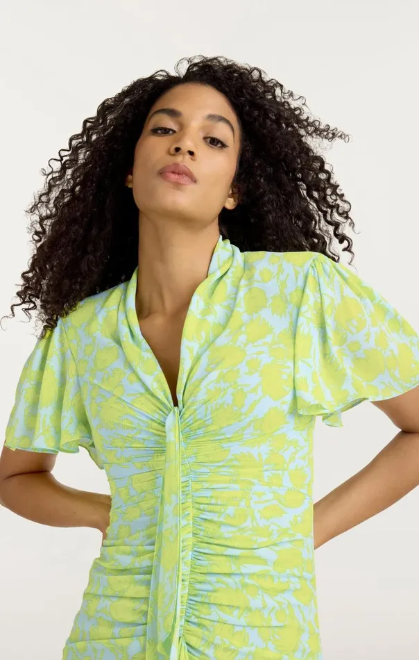 Cinq Sept Graphic Floral Peeta Dress Sereneskyfreshlime Women Midi