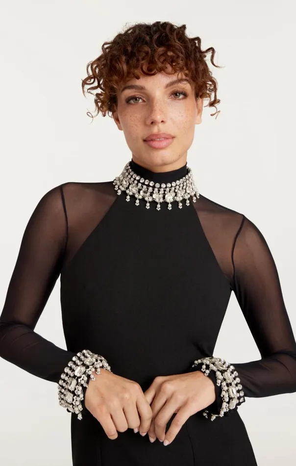 Cinq Sept Pearl Trim Loretta Dress Blacksilver Women Mini