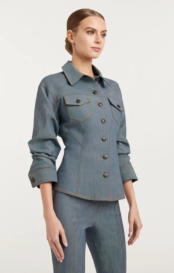 Cinq Sept Reverse Denim Scrunched Canyon Jacket Lightindigo Women Denim