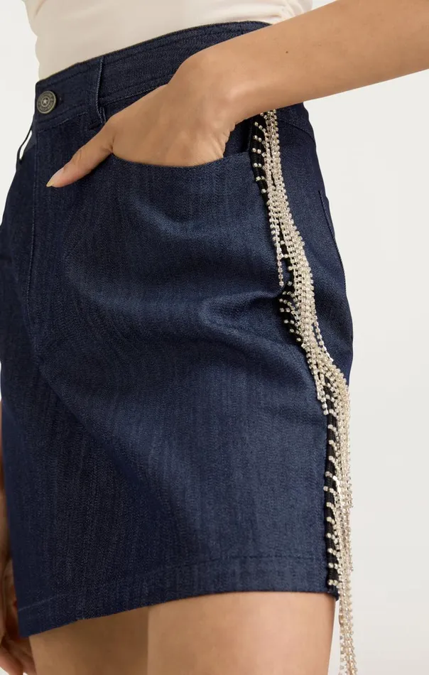 Cinq Sept Rhinestone Dara Skirt Indigo Women Skirts