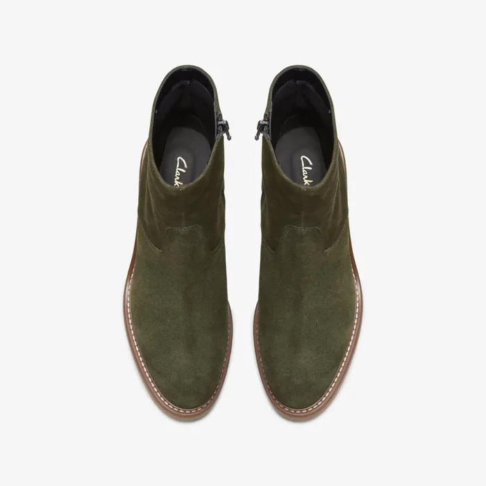 Clarks Ankle Boots Colden Up Dark Green Suede 8211 Women