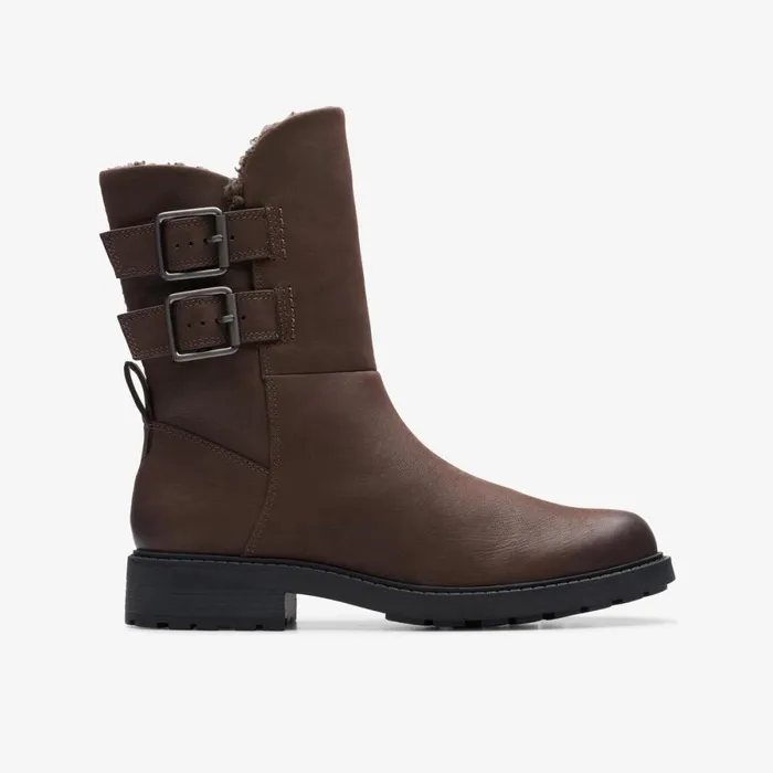Clarks Biker Boots Orinoco 2 Buckle Dark Brown Warmlined 8211 Women