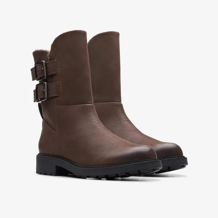 Clarks Biker Boots Orinoco 2 Buckle Dark Brown Warmlined 8211 Women