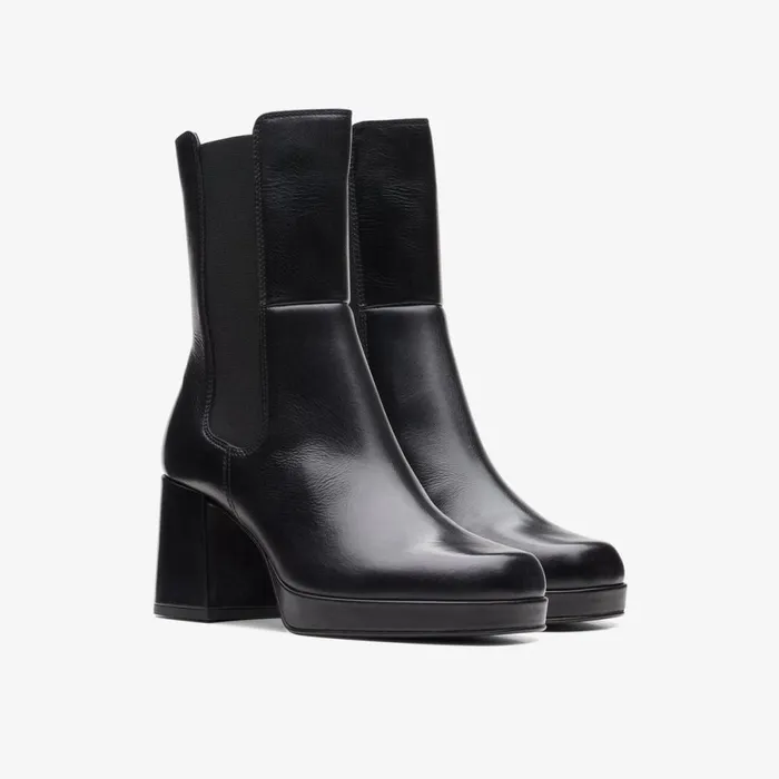 Clarks Black Boots Pique Up Black Leather 8211 Women