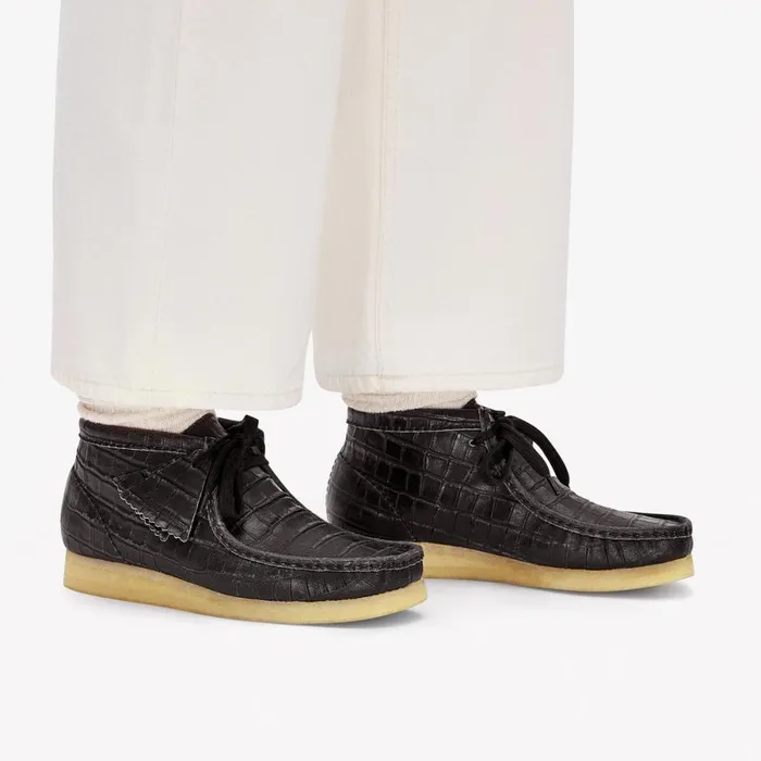 Clarks Black Boots Wallabee Boot Black Crocodile Distress 8211 Women