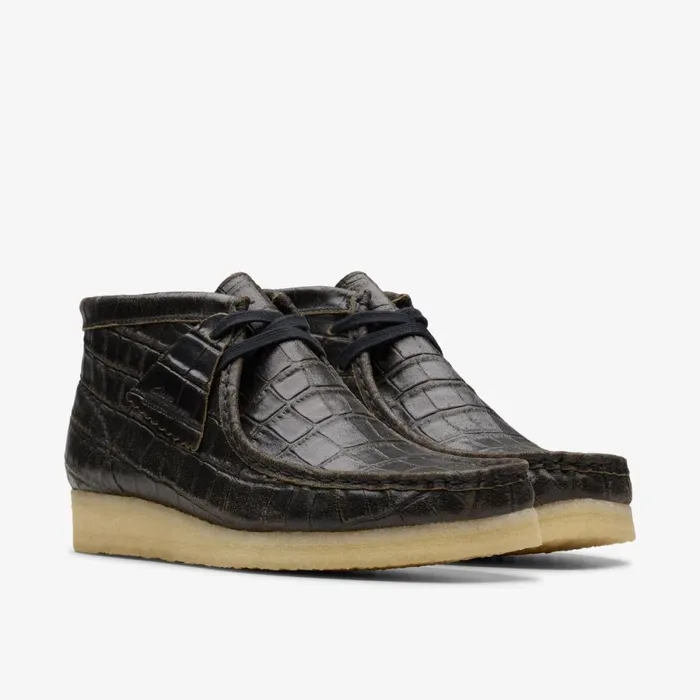 Clarks Black Boots Wallabee Boot Black Crocodile Distress 8211 Women