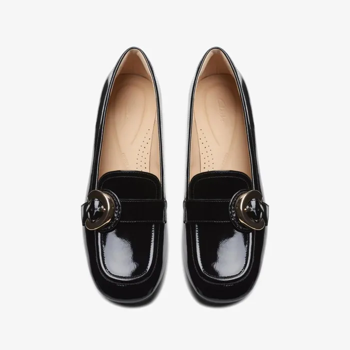 Clarks Black Shoes Daiss 30 Trim Loafer Black Patent 8211 Women