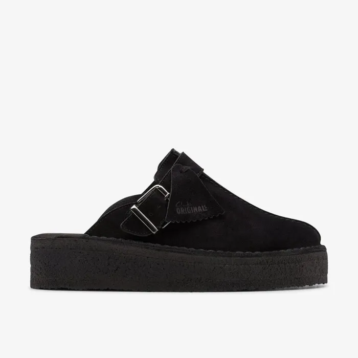 Clarks Black Shoes Trek Wedge Mule Black Suede 8211 Women