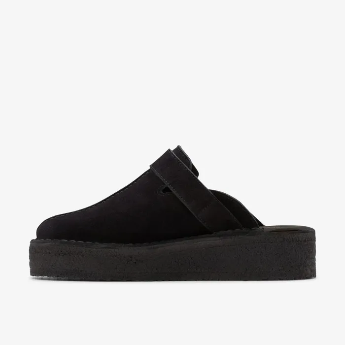 Clarks Black Shoes Trek Wedge Mule Black Suede 8211 Women