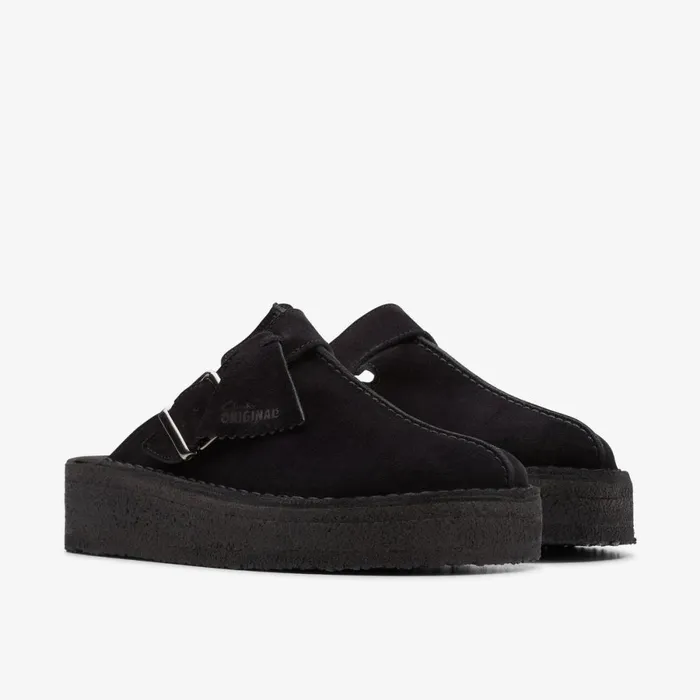 Clarks Black Shoes Trek Wedge Mule Black Suede 8211 Women