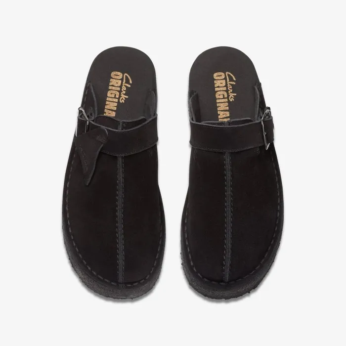Clarks Black Shoes Trek Wedge Mule Black Suede 8211 Women