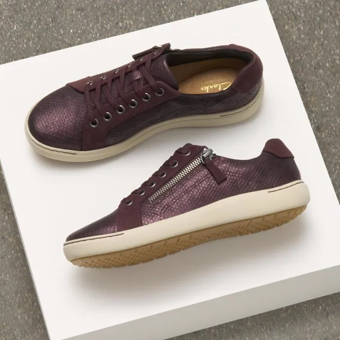 Clarks Flat Shoes Nalle Lace Wine Interest Leather 8211 Women