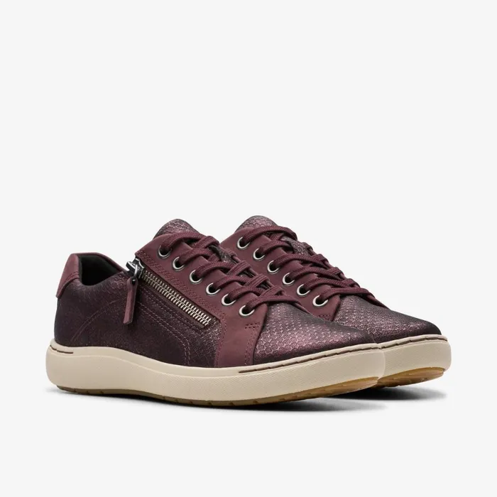 Clarks Flat Shoes Nalle Lace Wine Interest Leather 8211 Women