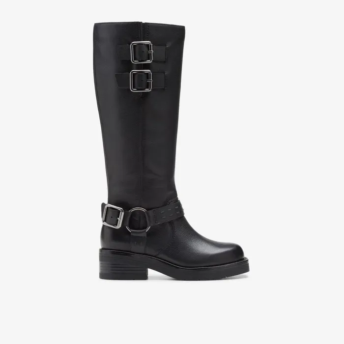 Clarks Knee High Boots Rebelle Long Black Leather 8211 Women