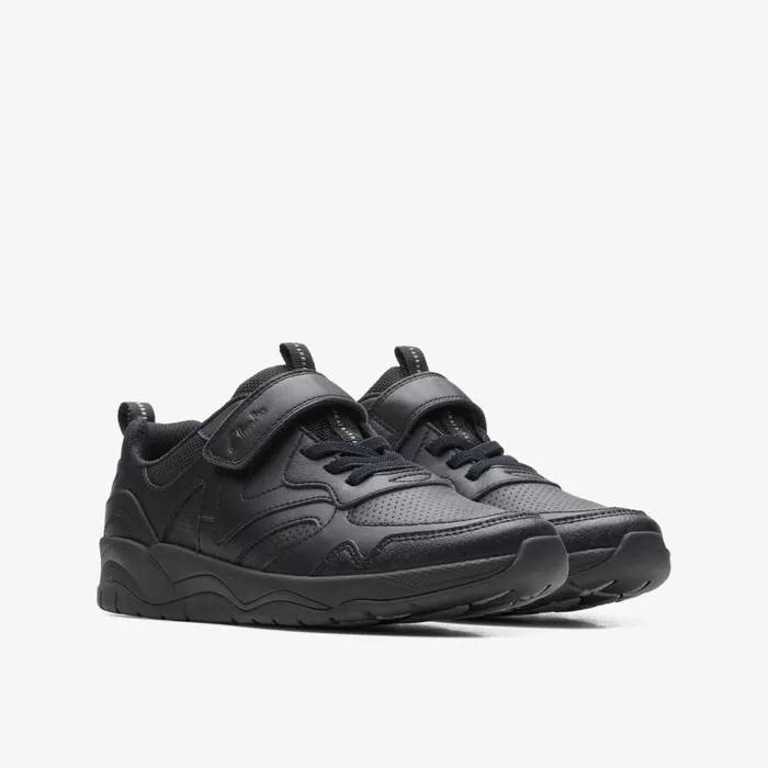 Clarks Trainers Clowder Sprint Older Black Leather 8211 Kids