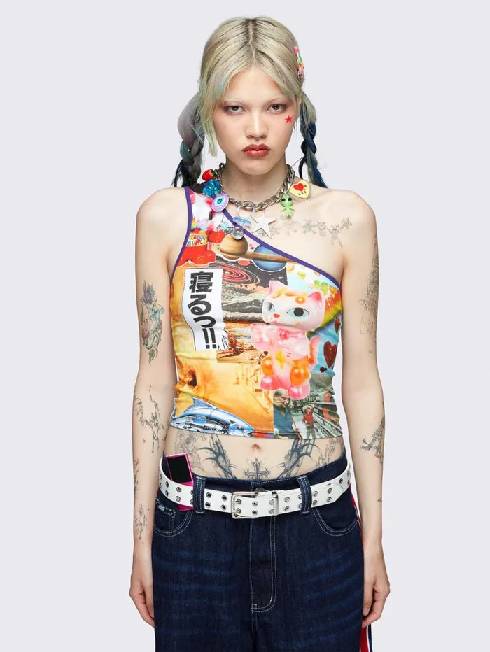Collage Dreams One Shoulder Top Women Minga London Tops and TShirts