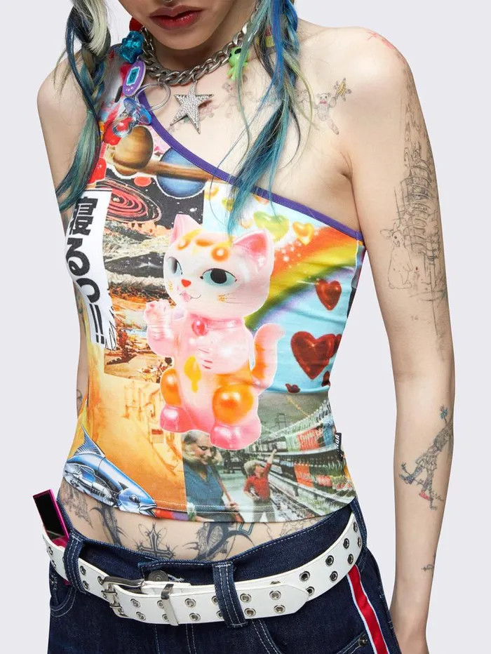 Collage Dreams One Shoulder Top Women Minga London Tops and TShirts