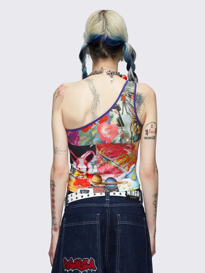 Collage Dreams One Shoulder Top Women Minga London Tops and TShirts