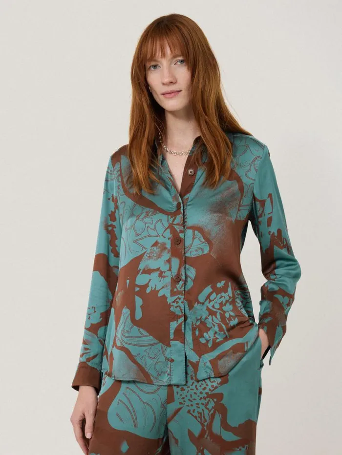 Collage Stitch Detail Shirt Blue Women Jigsaw Coords