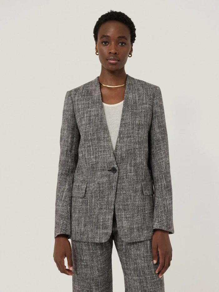 Collarless Boucle Jacket Grey Women Jigsaw Coats and Jackets