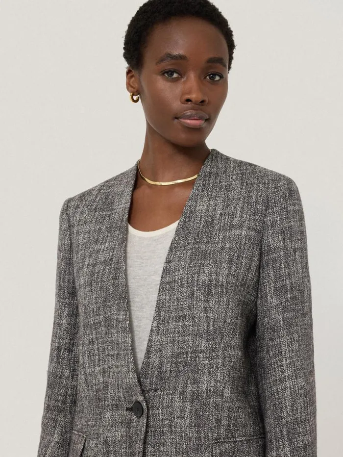 Collarless Boucle Jacket Grey Women Jigsaw Coats and Jackets