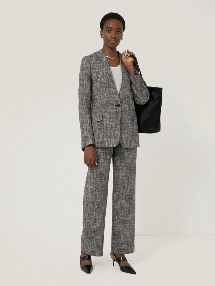 Collarless Boucle Jacket Grey Women Jigsaw Coats and Jackets