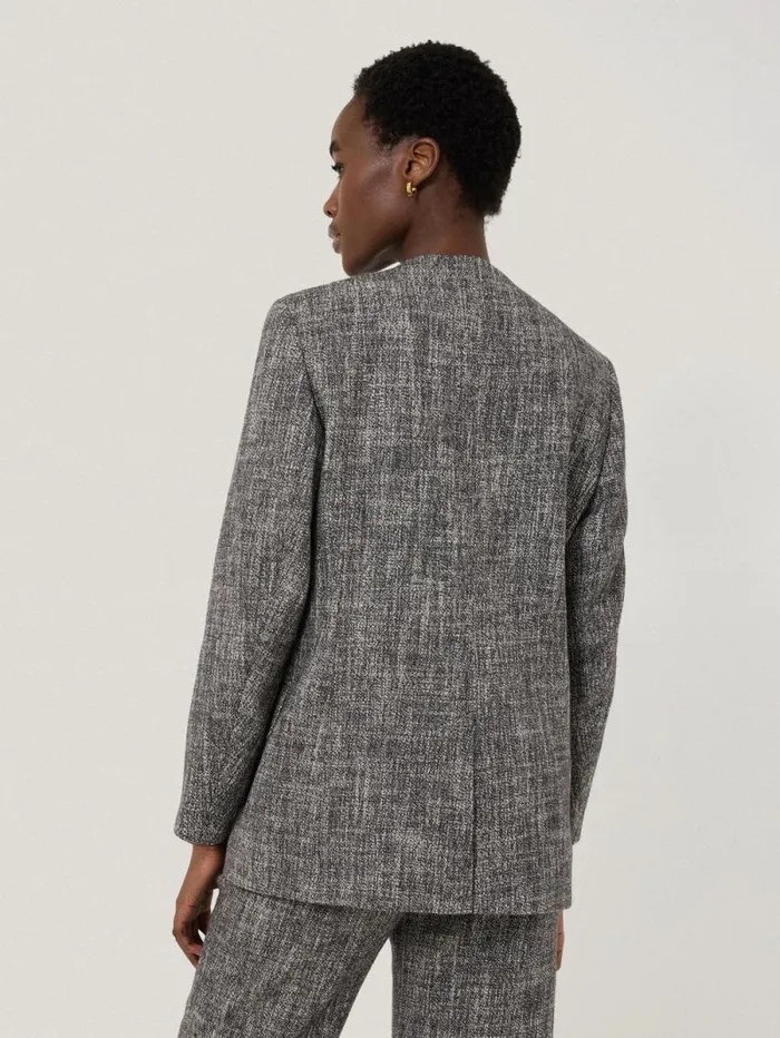 Collarless Boucle Jacket Grey Women Jigsaw Coats and Jackets