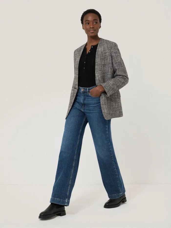 Collarless Boucle Jacket Grey Women Jigsaw Coats and Jackets