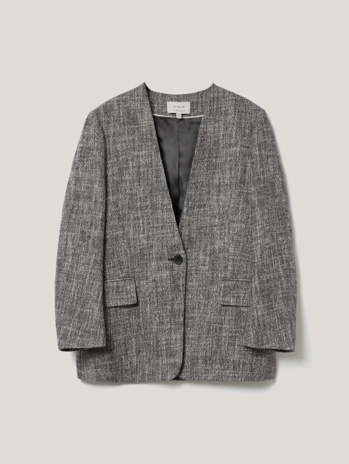 Collarless Boucle Jacket Grey Women Jigsaw Coats and Jackets