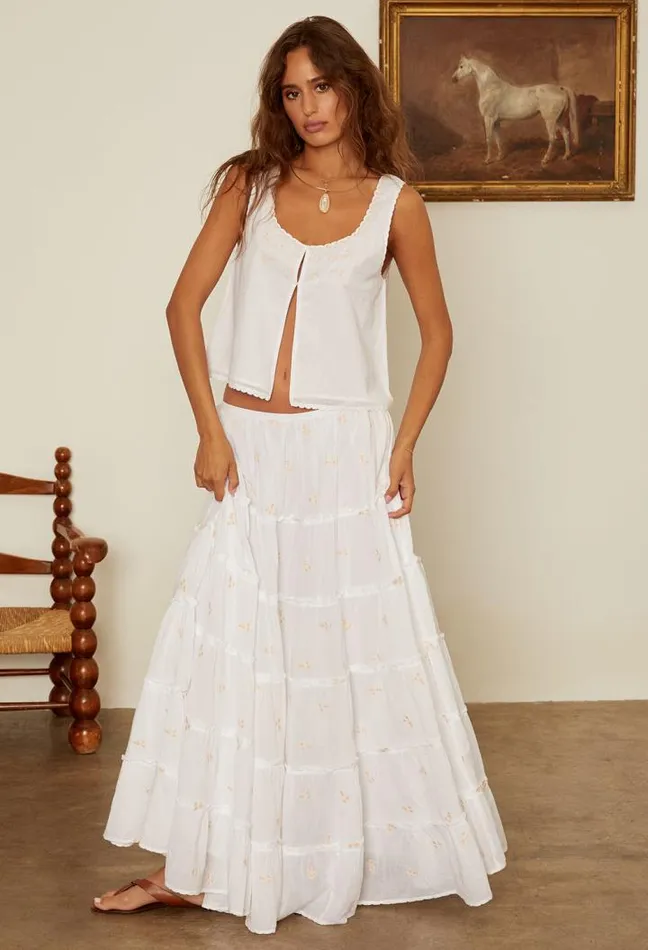 Coralie White Embroidered Maxi Skirt Women Ciao Lucia Skirts