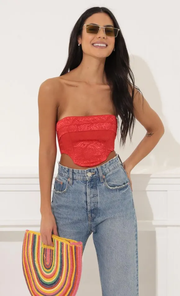 Corset Crop Top Red Women LUCY IN THE SKY Tops