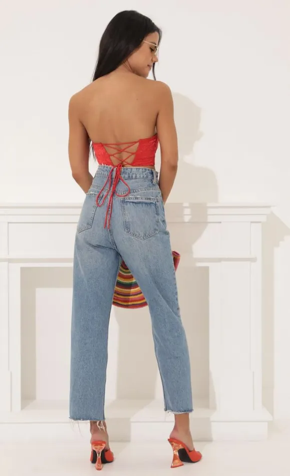 Corset Crop Top Red Women LUCY IN THE SKY Tops Corset Crop Top Red Women LUCY IN THE SKY Tops