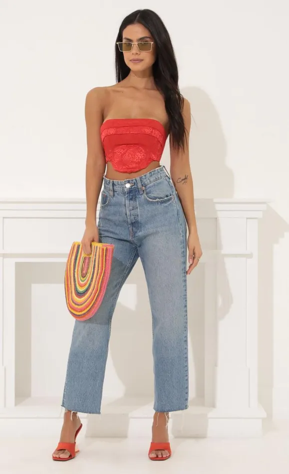Corset Crop Top Red Women LUCY IN THE SKY Tops Corset Crop Top Red Women LUCY IN THE SKY Tops