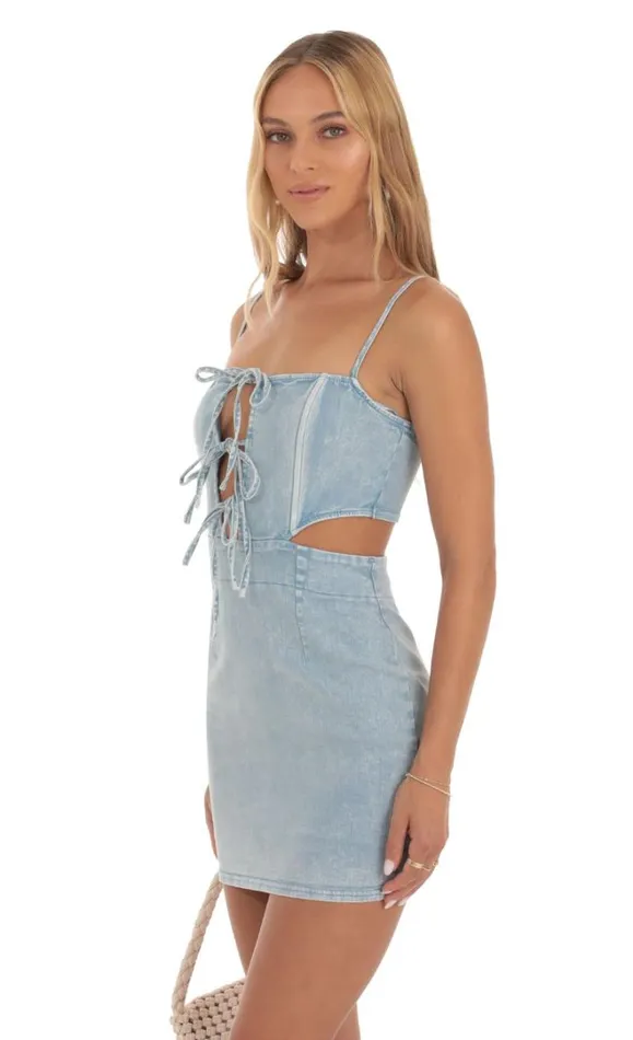 Corset Lace Up Dress Light Denim Women LUCY IN THE SKY Mini Dresses Corset Lace Up Dress Light Denim Women LUCY IN THE SKY Mini Dresses