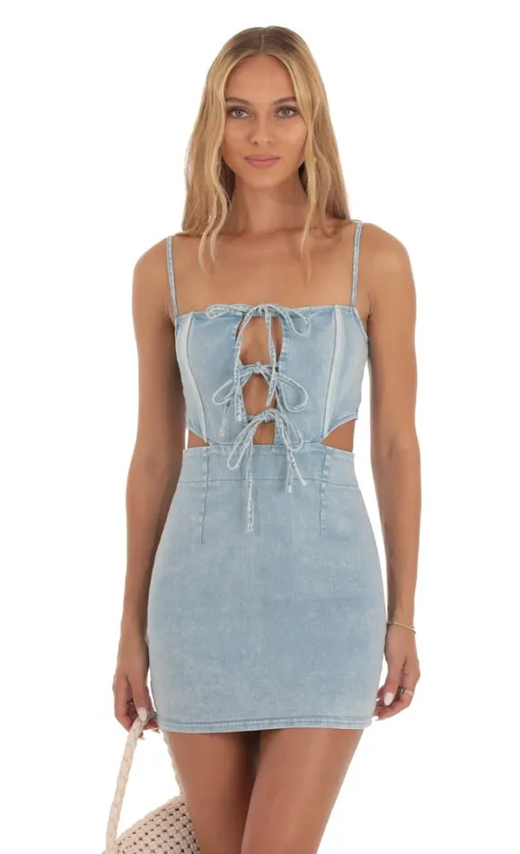 Corset Lace Up Dress Light Denim Women LUCY IN THE SKY Mini Dresses Corset Lace Up Dress Light Denim Women LUCY IN THE SKY Mini Dresses