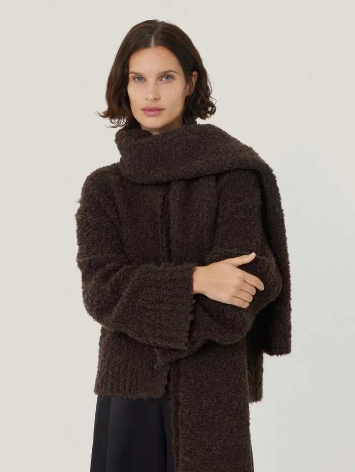 Cosy Boucle Scarf Cardi Brown Women Jigsaw Pyjamas and Loungewear
