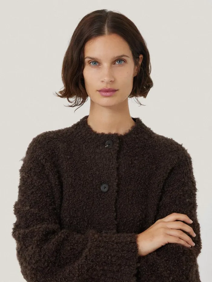 Cosy Boucle Scarf Cardi Brown Women Jigsaw Pyjamas and Loungewear