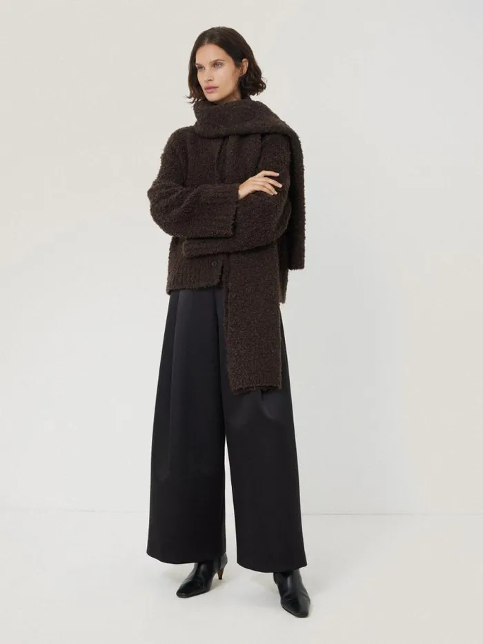 Cosy Boucle Scarf Cardi Brown Women Jigsaw Pyjamas and Loungewear