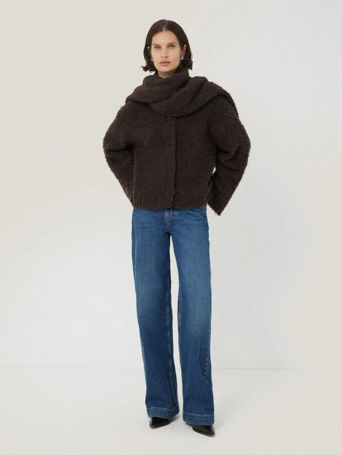 Cosy Boucle Scarf Cardi Brown Women Jigsaw Pyjamas and Loungewear