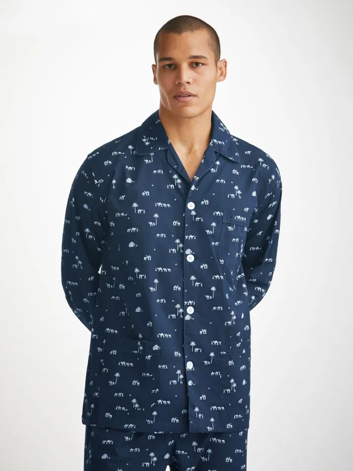 Cotton Pajamas Men Derek Rose Classic Fit Pajamas Nelson 99 Cotton Batiste Navy