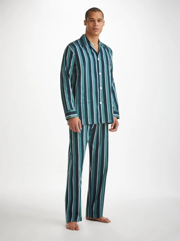 Cotton Pajamas Men Derek Rose Classic Fit Pajamas Royal 221 Cotton Teal