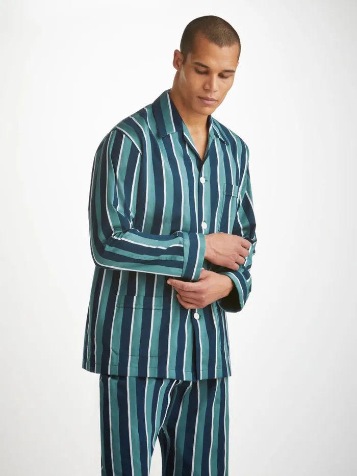 Cotton Pajamas Men Derek Rose Classic Fit Pajamas Royal 221 Cotton Teal
